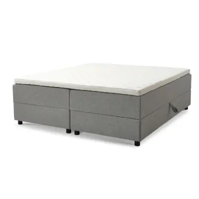 Space Dreams sängbotten, m. förvaring, m.övermadrass - ljusgrått tyg och svart trä (200x180)