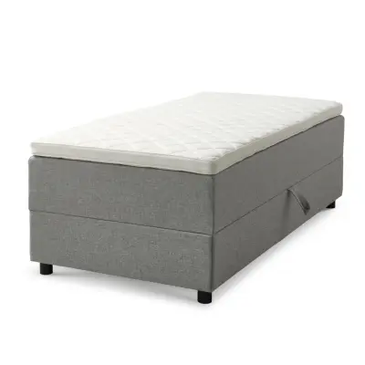 Space Dreams sängbotten, m. förvaring, m.övermadrass - ljusgrått tyg och svart trä (200x90)