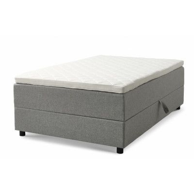 Space Dreams sängbotten, m. förvaring, m.övermadrass - ljusgrått tyg och svart trä (200x120)