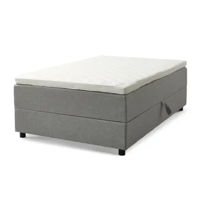 Space Dreams sängbotten, m. förvaring, m.övermadrass - ljusgrått tyg och svart trä (200x120)