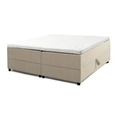 Space Dreams sängbotten, med förvaring etc. bäddmadrass - beige velour och svart trä (200x160)