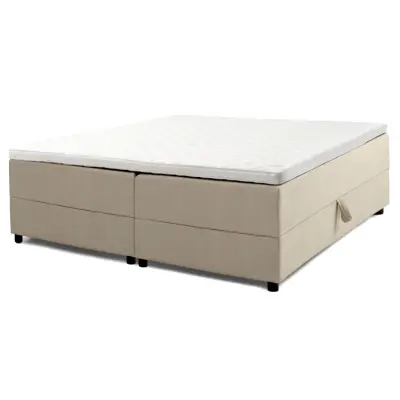 Space Dreams sängbotten, med förvaring etc. bäddmadrass - beige velour och svart trä (200x180)