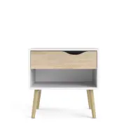 TVILUM Delta sängbord - vit/egstruktur, med 1 låda