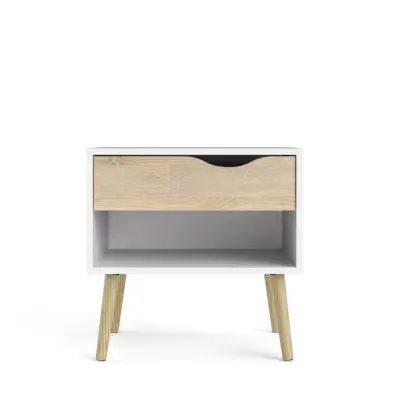 TVILUM Delta sängbord - vit/egstruktur, med 1 låda