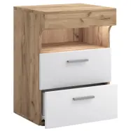 VCM NORDIC Slepal L sängbord, m. 1 fack, 2 lådor - vitt och naturligt trä (45x39)