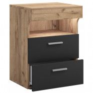 VCM NORDIC Slepal L sängbord, m. 1 fack, 2 lådor - vitt och naturligt trä (45x39)