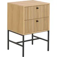 ACT NORDIC Albany sängbord, w. 2 lådor - ekmelamin och svart stål 45,6x40