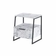FUNZI LIVING Pal sängbord, m. 1 fack och 1 dörr - Carrara marmor melamin och svart metall (45x40)