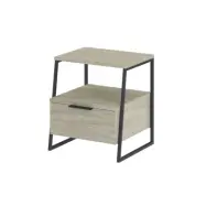 FUNZI LIVING Pal sängbord, m. 1 fack och 1 dörr - travertinmelamin och svart metall (45x40)