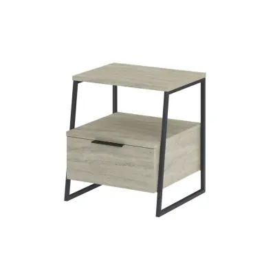 FUNZI LIVING Pal sängbord, m. 1 fack och 1 dörr - travertinmelamin och svart metall (45x40)