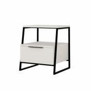 FUNZI LIVING Pal sängbord, m. 1 fack och 1 låda - vit melamin och svart metall (45x41)