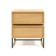 KAVE HOME Taiana sängbord, w. 2 lådor - naturlig ekfanér och svart stål (45x42)