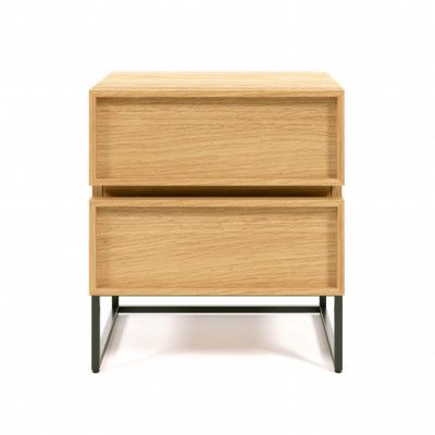 KAVE HOME Taiana sängbord, w. 2 lådor - naturlig ekfanér och svart stål (45x42)