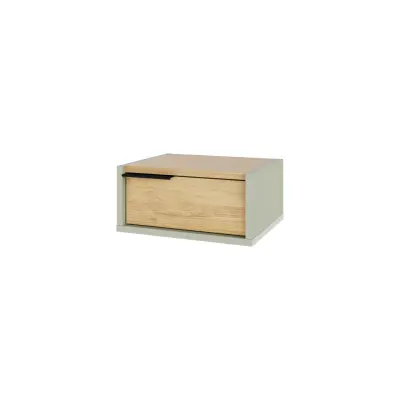 NORDVÄRK Eco vägghängt sängbord, med 1 låda - naturlig safir ek och askgrön melamin (40x30)