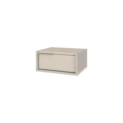 NORDVÄRK Eco vägghängt sängbord, med 1 låda - naturfärgad och sandstensfärgad melamin (40x30)