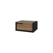 NORDVÄRK Eco vägghängt sängbord, med 1 låda - gammal natur och svart trämelamin (40x30)