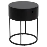 ACT NORDIC Polo sängbord, med låda, runt - svart MDF och mattsvart stål (Ø40x51)