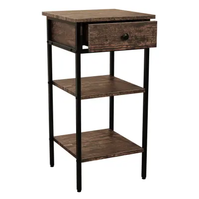 VCM NORDIC Aulari L sidobord, w. 2 hyllor och 1 låda - naturligt trä och svart stål (35x35)