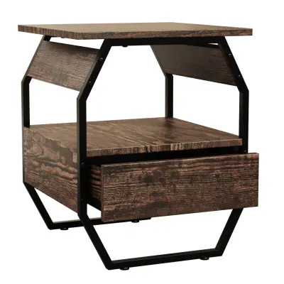 VCM NORDIC Aulari S sidobord, w. 1öppet utrymme och 1 låda - naturligt trä och svart stål (40x40)