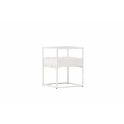 VENTURE DESIGN Fortaleza sidobord, w. 1 låda - glas och vitt stål (40x40)