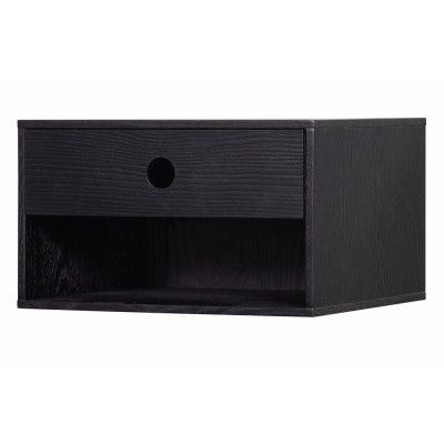 WOOOD Nancy vägghängt sängbord, m. 1 låda och 1 fack - svart MDF (34x30)