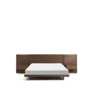 KAVE HOME Norlen sängstomme, med 2 sängbord och LED-lampa - valnötsfaner med mörk yta (160x200)