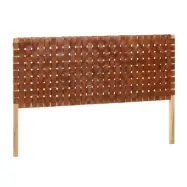 KAVE HOME Calixta sänggavel - brunt läder och naturligt teak (för 150 cm sängar)