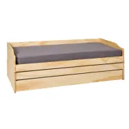 NORDIC LIVING COLLECTION 3-i-1 funktionell soffa Lotar 90x200 tillverkad av massivt trä i naturlack med 3 liggytor inklusive ribbotten
