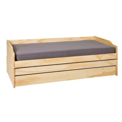 NORDIC LIVING COLLECTION 3-i-1 funktionell soffa Lotar 90x200 tillverkad av massivt trä i naturlack med 3 liggytor inklusive ribbotten