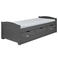 NORDIC LIVING COLLECTION Lena funktionssäng 90x200 i massivt trä i grå lack med 3 lådor och extra sovyta inklusive ribbotten