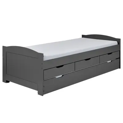 NORDIC LIVING COLLECTION Lena funktionssäng 90x200 i massivt trä i grå lack med 3 lådor och extra sovyta inklusive ribbotten