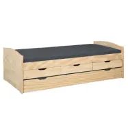 NORDIC LIVING COLLECTION Marinella funktionssäng 90x200 tillverkad av massivt trä i naturlack med 3 lådor och extra sovyta inklusive ribbotten