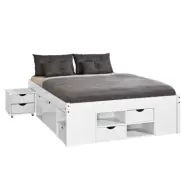 NORDIC LIVING COLLECTION Massiv träsäng med förvaring, utdragbart bord och lådor - platsbesparande och multifunktionell i olika färger och storlekar