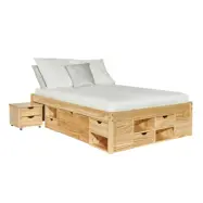 NORDIC LIVING COLLECTION Massiv träsäng med förvaring, utdragbart bord och lådor - platsbesparande och multifunktionell i olika färger och storlekar