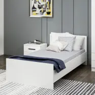 FUNZI LIVING Sängstomme, med sänggavel - vit melamin (90x190)