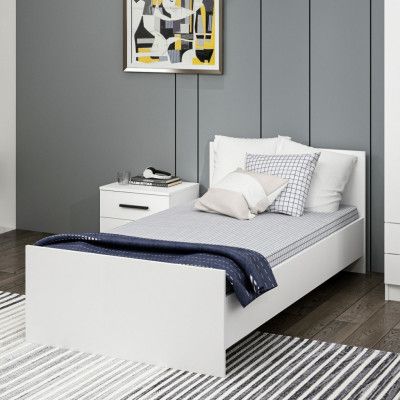 FUNZI LIVING Sängstomme, med sänggavel - vit melamin (90x190)