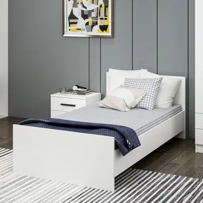 FUNZI LIVING Sängstomme, med sänggavel - vit melamin (90x190)