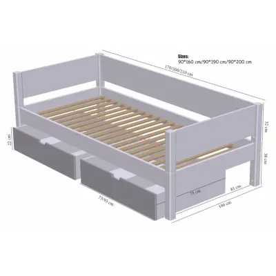 Manis-H Sif Enkelsäng med lådor - 200 cm - 90x200