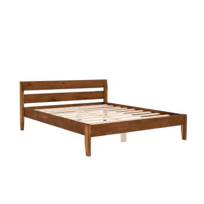 NORDVÄRK Venus 100 sängstomme, med huvudgavel och ribbotten - valnötsfärgad gran/furu (100x200)