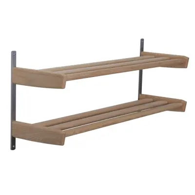 FURBO Meja dubbel skohylla för vägg, m. 2 hyllor - naturligt trä och stål