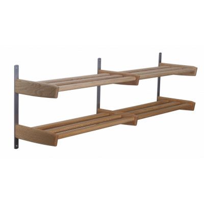 FURBO Meja dubbel skohylla för vägg, m. 2 hyllor - naturligt trä och stål