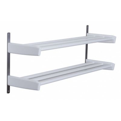 FURBO Meja dubbel skohylla för vägg, m. 2 hyllor - vitt trä och stål