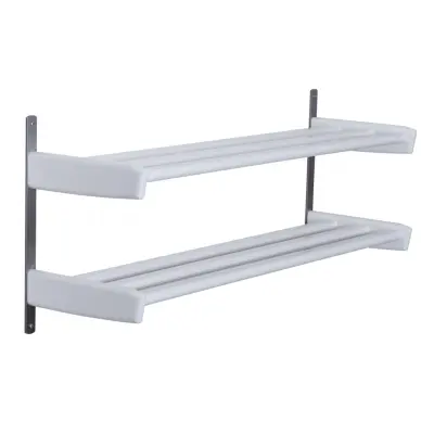 FURBO Meja dubbel skohylla för vägg, m. 2 hyllor - vitt trä och stål