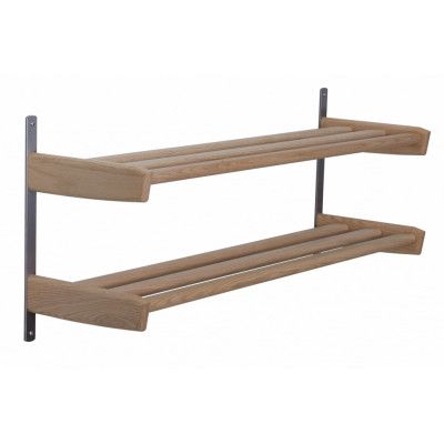 FURBO Meja dubbel skohylla - naturligt trä och stål, m. 2 hyllor, för vägg