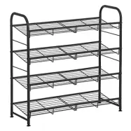 SONGMICS 4-nivåers skohylla, stapelbar skoförvaring, rymmer upp till 16 par, stål, 68,5 x 27,5 x 65 cm, för högklackat, sneakers, tofflor, i hallen, svart LMR067B01