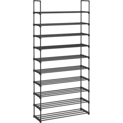 SONGMICS LSA10BK 10-vånings skohylla hög skohylla smal skohylla förvaring metall platsbesparande omklädningsrum entré 30 x 94 x 206 cm svart