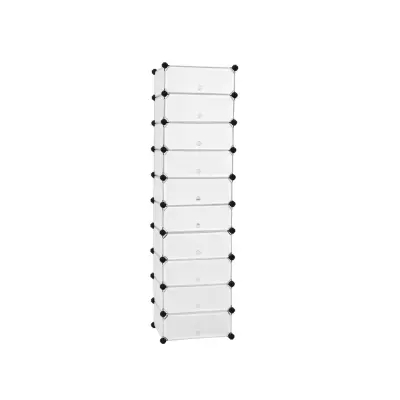 SONGMICS sammankopplande skohylla, rektangulär förvaringsorganisatör, modulär gör-det-själv-förvaringshylla med 10 fack, 40 x 30 x 17 cm för varje fack, plastgarderob med dörrar, vit LPC10W