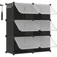 SONGMICS Sammankopplingsbar skohylla, skoförvaringsskåp i plast, modulär förvaringsenhet med 6 fack, 30 x 40 x 30 cm för varje fack, med dörrar, stålram, plastpaneler, svart LPC033B01