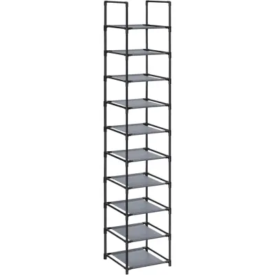 SONGMICS skohylla med 10 våningar, skoställ, platsbesparande skoförvaring, 33 x 33 x 173 cm, metallram, hyllor i non-woven tyg, för hall, sovrum, grå LSR110G01