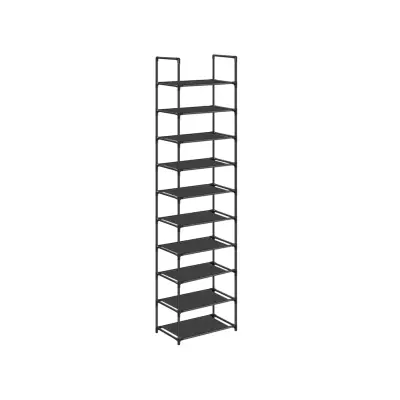 SONGMICS skohylla med 10 våningar, skoställ, platsbesparande skoförvaring, 45 x 28 x 173 cm, metallram, hyllor i non-woven tyg, för hall, sovrum, svart LSH010B02
